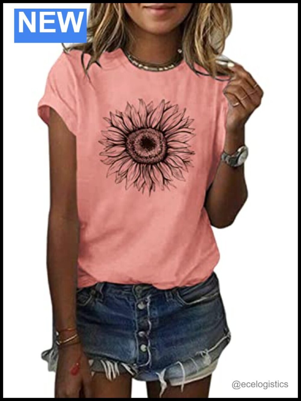 Women's Short Sleeve Sunflower Graphic Tee Casual Loose Fit Crew Neck Top